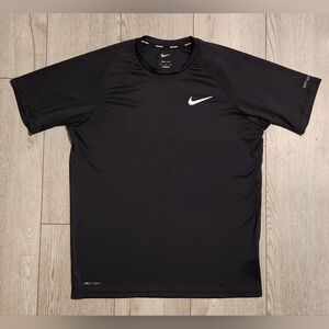 Nike Swim Black Dri-fit Shirt Mens Size Small UPF 40+ White Swoosh
